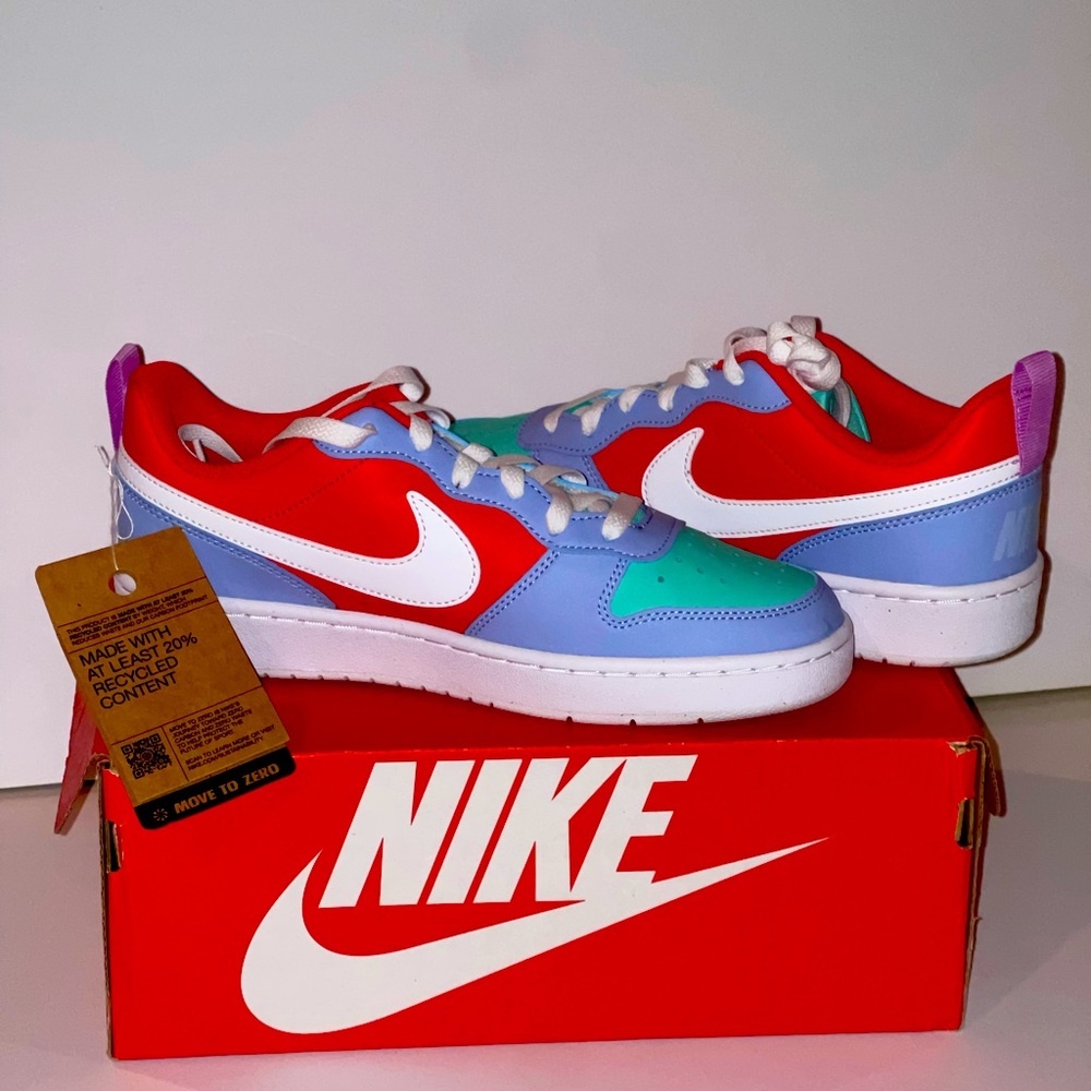 Nike Red and Blue Sneakers with White Swoosh